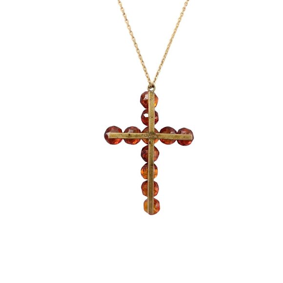 Vintage Honey Baltic Amber Beaded Cross Pendant Necklace on Chain Barrel Closure - Picture 2 of 6